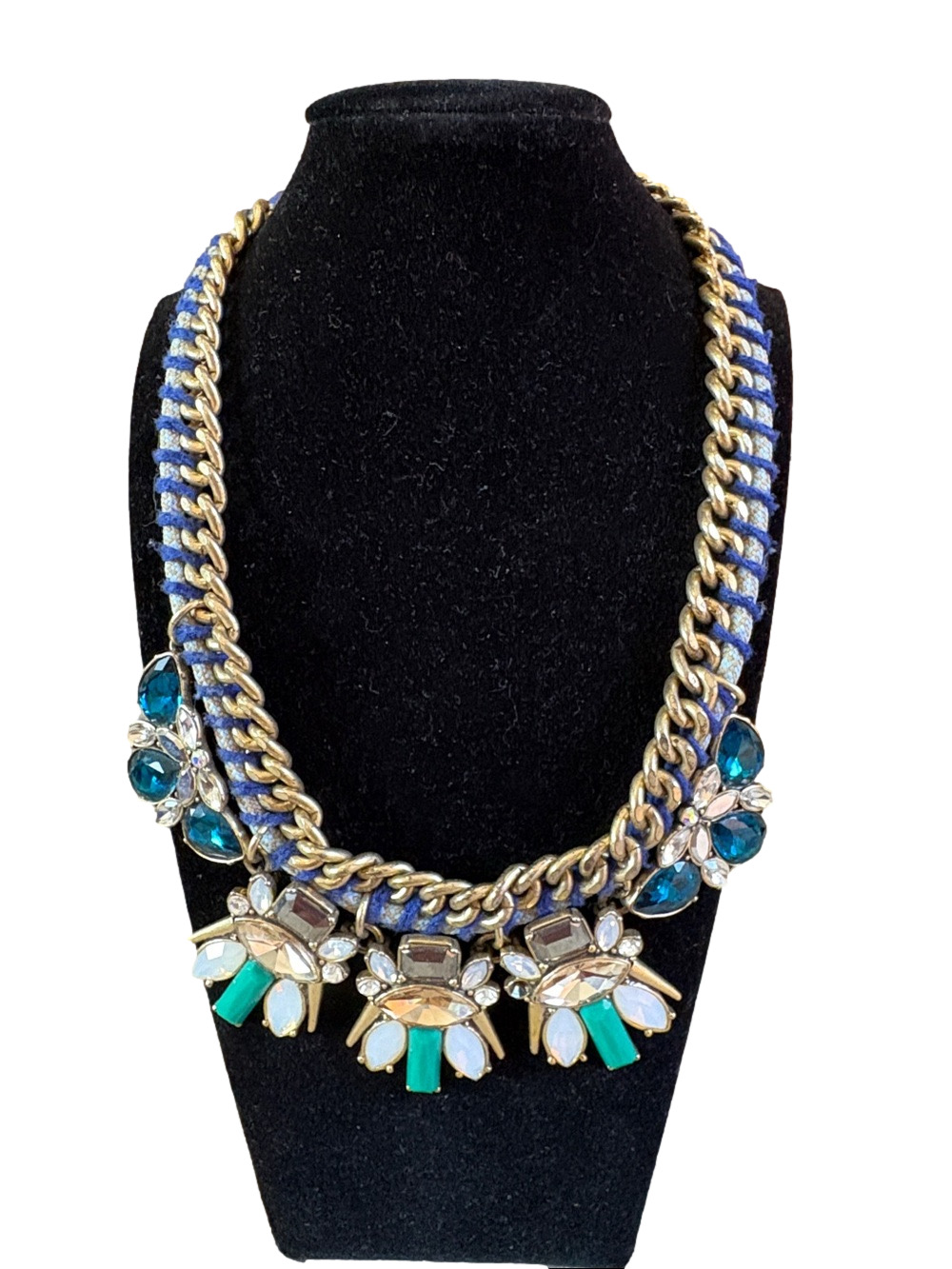 J Crew rhinestone and gold link butterfly chunky necklace
